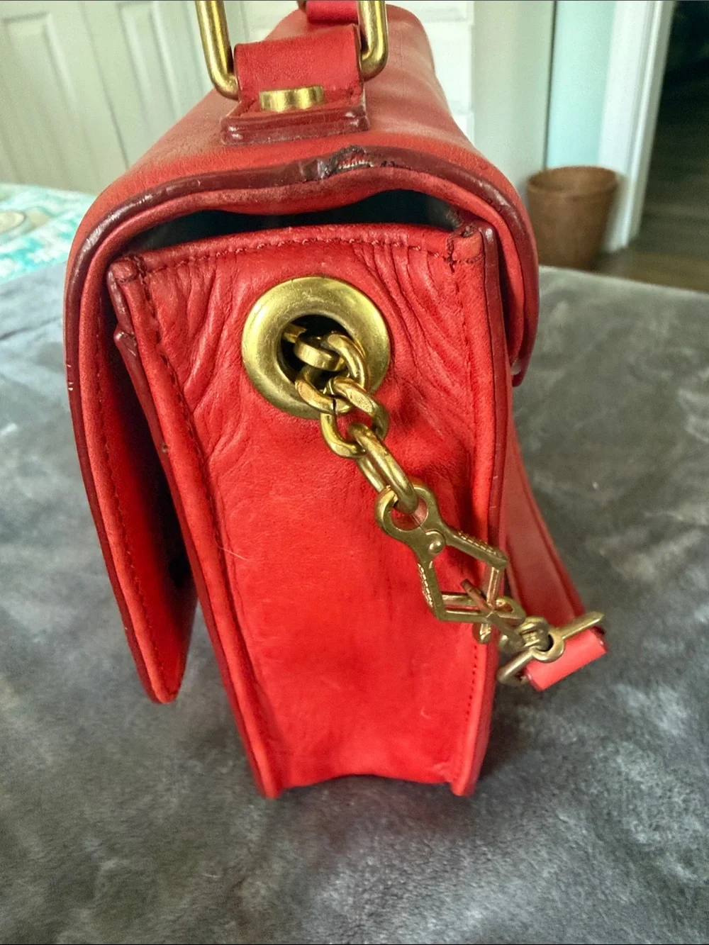 J. Crew Red Leather Top-Handle Satchel with Shoulder Strap Model 2011